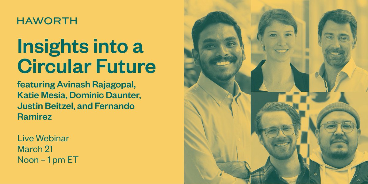 Haworth is live Thursday, March 21! Tune in to hear expert panelists share their insights on circular design and its impact on the workplace. This webinar can be applied toward CEU credits with AIA, IDCEC and GBCI.
Register: bit.ly/3wDYDAb