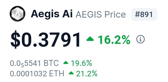 $AEGIS what a Chad token, flirting w new all time highs again, many gave up on them during a period of nonsensical fud but not me &amp; some other diamond hands here 🚀🚀