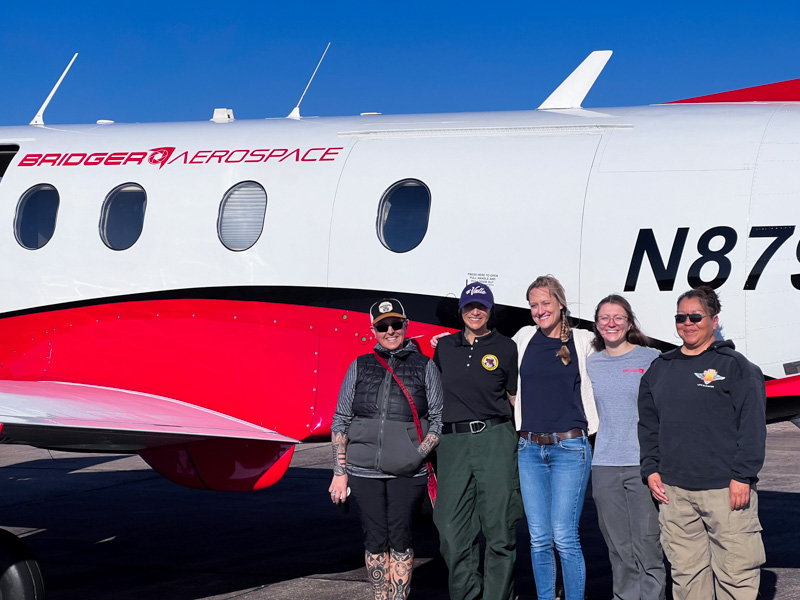 Celebrating women in aviation with our own Jamie Heiam and Coryn Porter working alongside other members of the wildland firefighting community! Left to right: Michelle Moore, Jeniffer LaCounte, Jamie Heiam, Coryn Porter, Lacey Crawford #womeninaviation #womenshistorymonth