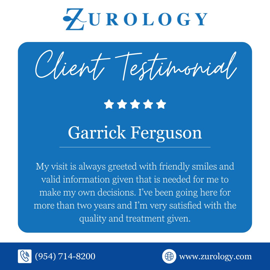 🌟 Z Urology's Commitment to Patients 🌟

With each testimonial, we're reminded of the impact our work has on improving lives and health.

Call our office today!
Phone: +1 (954) 714-8200
Website: zurology.com

#ZUrology #PatientTestimonials #UrologyExcellence