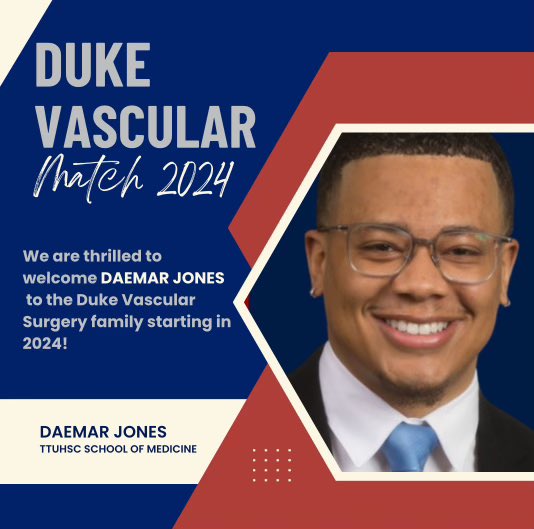 We are thrilled to welcome <a href="/Daemar_Jones/">Daemar Jones</a> to our Duke Vascular Surgery family!! #MatchDay2024