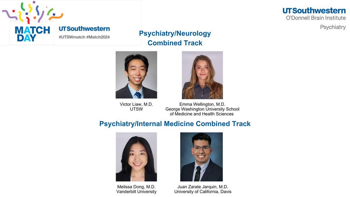 Congratulations to our newest Psychiatry/Neurology and Psychiatry/Internal Medicine Combined Track residents! #Match2024 #UTSWMatch @UTSWInternalMed