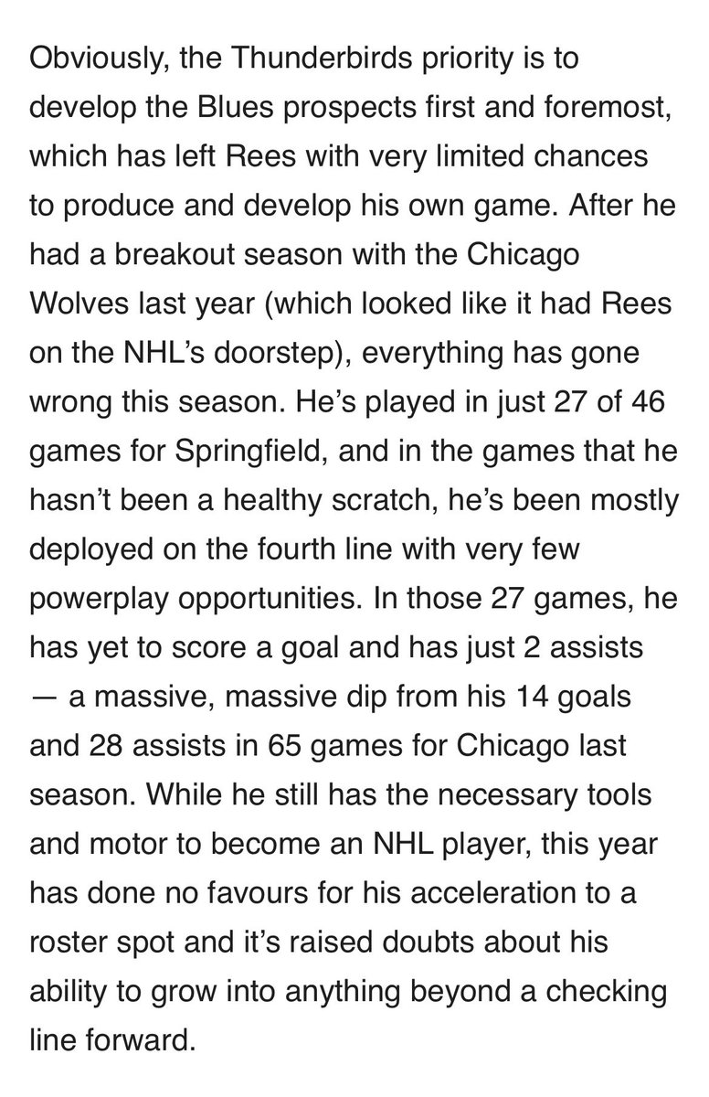 FutureCanes's tweet photo. Hereโs what I wrote on Jamieson Rees in my #FutureCanes piece a couple weeks ago.
More than anything, this is a player that needs a fresh start. Ottawa is taking a risk-free swing on a player with a good track record that hasnโt been put in a position to succeed this year. https://t.co/a7U3mHUBcS