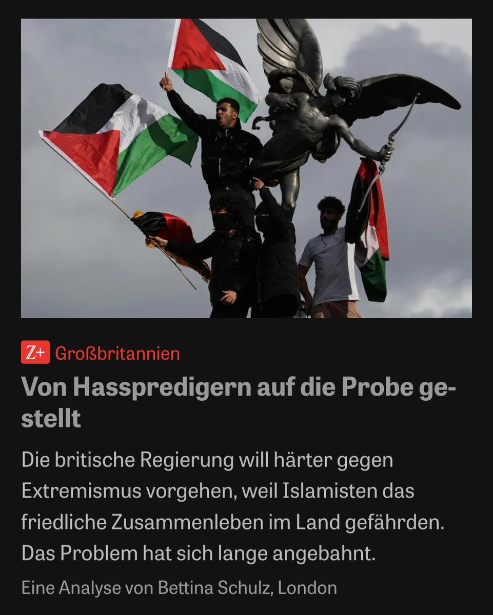Antipalästinensischer Rassismus in der Zeit. Ein Text über Hassprediger, Islamisten und Extremismus, bebildert mit Palästina Flaggen.