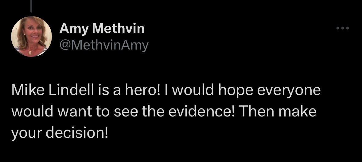 This is Amy. Amy thinks Mike Lindell is a hero. That’s why you can’t spell “Methvin” without “meth.” Don’t be like Amy. Stay in school and lay off those drugs, kids.