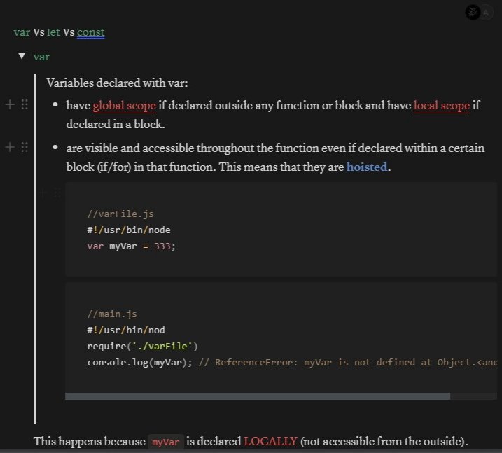HagarSamy0's tweet photo. #DaysOfCoding
A little tip on var, const && let keywords and how they function in different scopes https://t.co/VLlN7SaggW