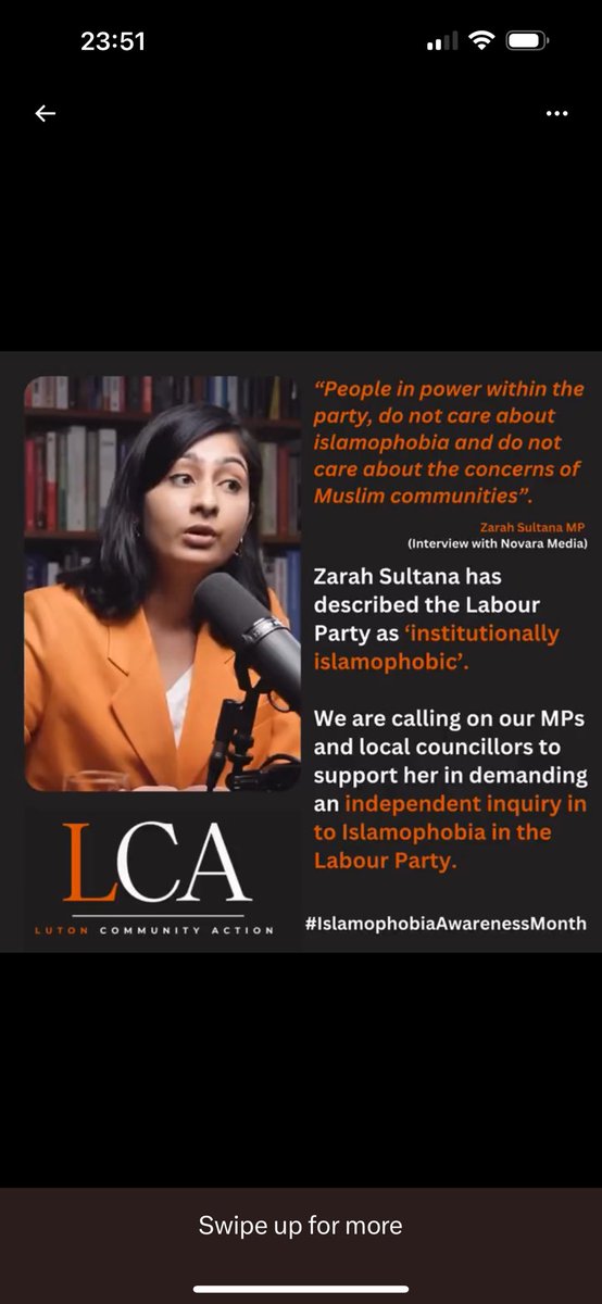 LutonCommAction's tweet photo. It's the International Day to Combat Islamophobia, and we're still waiting to hear our MPs @rach_hopkins and @SarahOwen_ to show support for @zarahsultana and demand an independent inquiry into Islamophobia in the Labour Party. 

When you speak on Islamophobia and racism:
a) only for clout against the Tories, or 
b) with gimmicky and patronising  "Muslim's made coffee" statements, this is not good enough. 

The recent comments towards @HackneyAbbott make clear how prevalent violent racism is within all spheres of society, and your failure to adequately acknowledge this is troubling for all racialised communities. 

Racism and Islamophobia are important issues - with such diverse constituencies and a significant number of Muslim councillors, we expect more than the bare minimum.