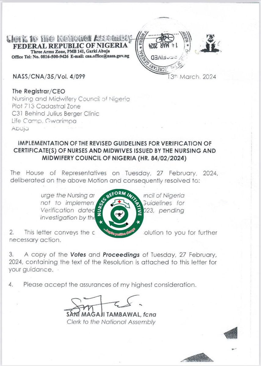NursesReformI's tweet photo. Press Briefing:::: @HouseNGR Circular To #NMCN TO Revert Back To The Old Verification Model But #NMCN Chose To Shutdown The Portal. https://t.co/jVFdgcnV55