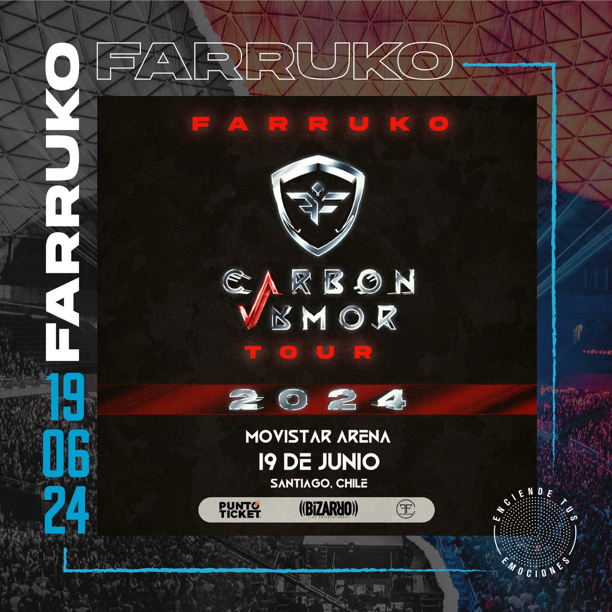 🔊❤️‍🔥 #Farruko retomó con todo su gira “Carbón Amor” y de presenta en #MovistarArena #Chile🇨🇱 el 19 de junio para #EncenderTusEmociones 🤩✨ 🎫 Aún hay entradas disponibles en @puntoticket 👉 Produce @bizarrolivecl