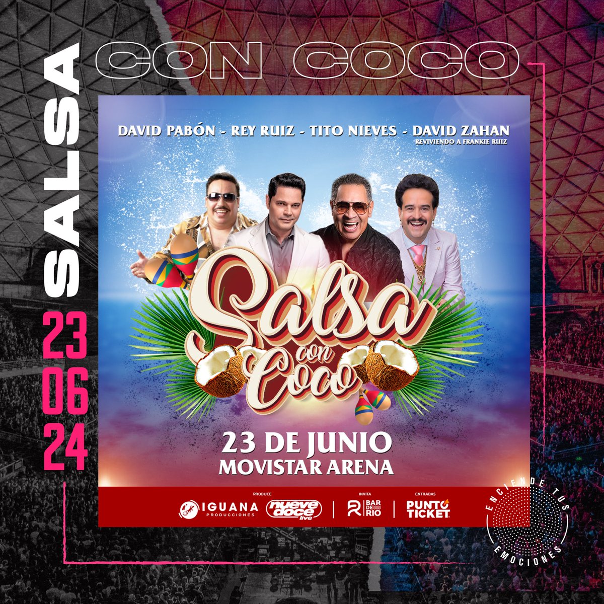 🪇🥥🌴 ¡SALSA CON COCO! Llega con lo mejor de la salsa a #MovistarArena #Chile🇨🇱 el 23 de junio de 2024. Ven y #EnciendeTusEmociones 🤩✨ 🎫 Entradas a la venta desde ya en @puntoticket 👉 Produce @IguanaCL