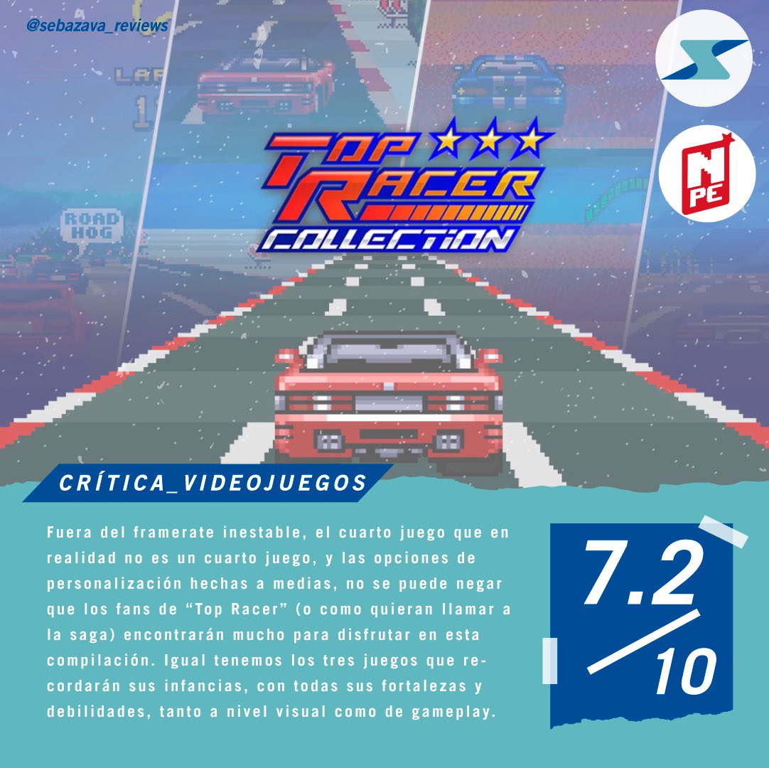 sebazavareviews's tweet image. Entren a @Nintendo_Pe para leer mi análisis de Top Racer Collection, una interesante pero fallida compilación para @NintendoSwitch, desarrollada y publicada por @qubytegames.
AQUÍ ➡️tinyurl.com/TopRacerNPe

#TopRacerCollection #TopRacer #TopGear #NintendoSwitch #QUByteInteractive