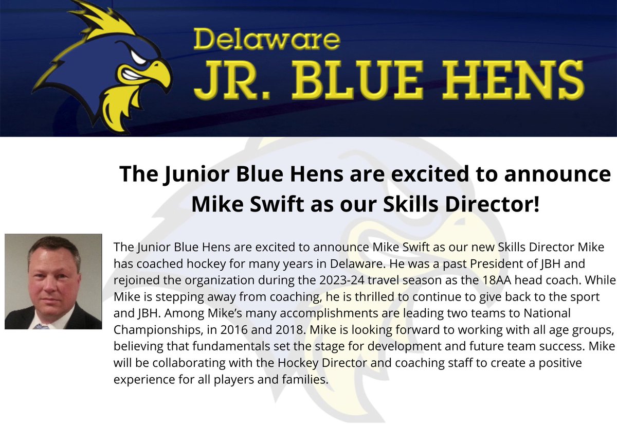 We are proud to announce our new Hockey Director Chris Mayville!!! He will be joined by Mike Swift who will be handling Skills Development for our organization. Please congratulate both of them and cheer on our 18AA team playing later today! Let's Go JBH!