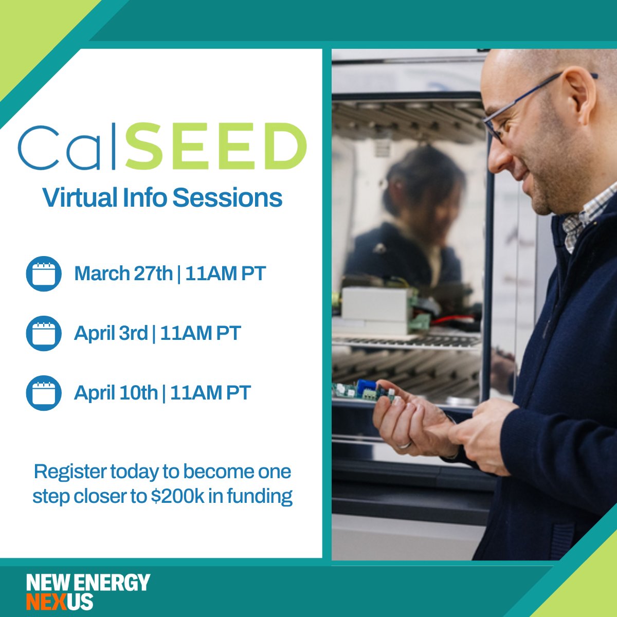 CalSEED's info sessions are right around the corner! Head on over to our calendar to register today. <a href="/NewEnergyNexus/">New Energy Nexus</a> #CalSEED2024 #EPICResearch #entrepreneurn #ElectricVehicles #EVs #EnergyStorage