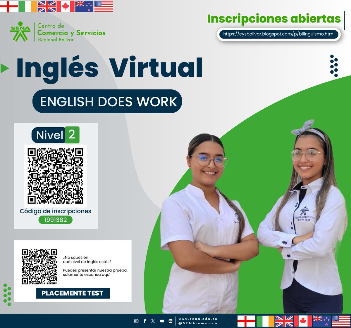 SENAenBolivar's tweet photo. #InglésSENA || El centro de Comercio y Servicios de 💚@SENAenBolivar oferta cursos virtuales de inglés en los niveles 1, 2, 3 y 4. ✍️¡Inscripciones abiertas! Para mayor información ingresa aquí: https://t.co/A1nvVdeZUw 🙋‍♀️ https://t.co/rij8DbxdlZ
