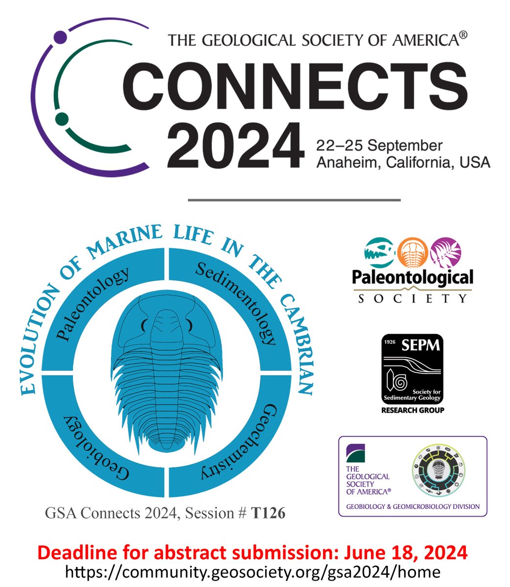 🚨Conference alert 🚨R. Gaines, S. Pruss, @InvertebratePal, and I will chair a session dedicated to the biotic, geobiological, stratigraphic, and geochemical contexts of the evolution of life in the Cambrian at @geosociety #GSAConnects2024. We hope to see you all in Anaheim!