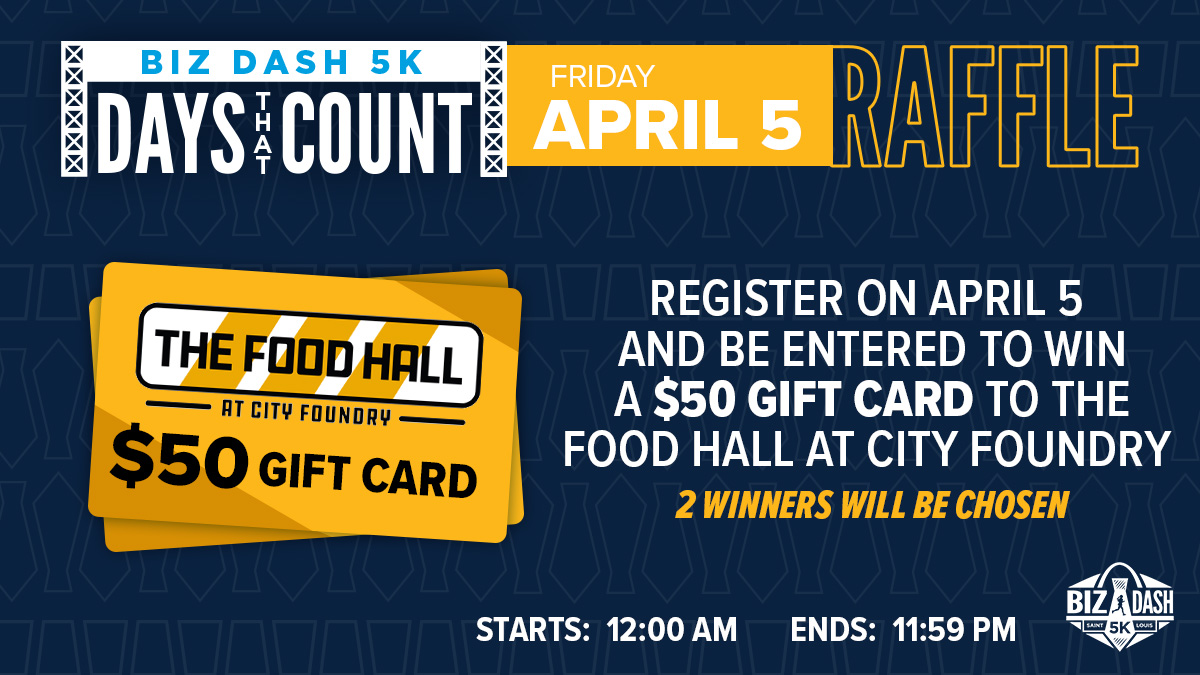 Today is the final 'Day That Counts' for the 2024 Biz Dash presented by @wwt_inc! Register before midnight and you can be entered to win a $50 gift card to the Food Hall at @cityfoundrystl! stlbizdash.com