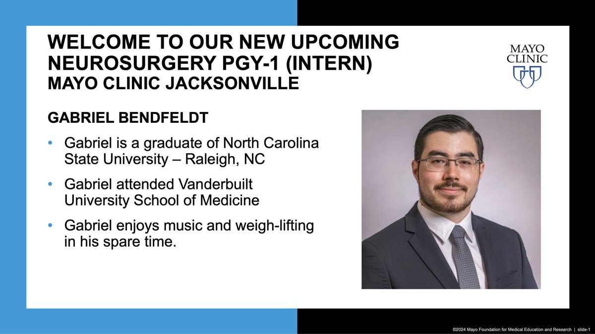 We are so excited to welcome our new intern Gabriel Bendfeldt to Mayo Clinic Florida Neurosurgery!!! @DoctorQMd @kchaichanamd @mayoflnsgyres @VUMC_Neurosurg