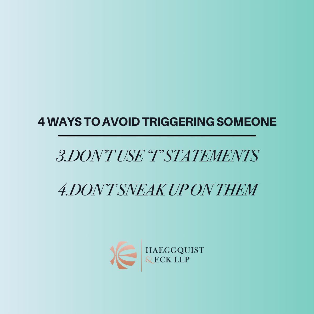 Keep swiping to discover four simple ways to avoid triggering someone. 

#womensattorney  #trauma informed #traumaeducation #womensrights #sexualassaultlawyer #triggeringawareness #survivorcommunity #sandiegolawfirm