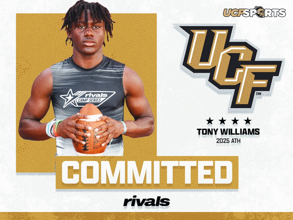 Versatile DB recruit and four-star ATH Tony Williams will stay in the Sunshine State for his college ball. He is on campus at UCF and wanted to commit to @CoachGusMalzahn and co. in person: “I want to start a legacy at UCF” n.rivals.com/news/blue-chip…