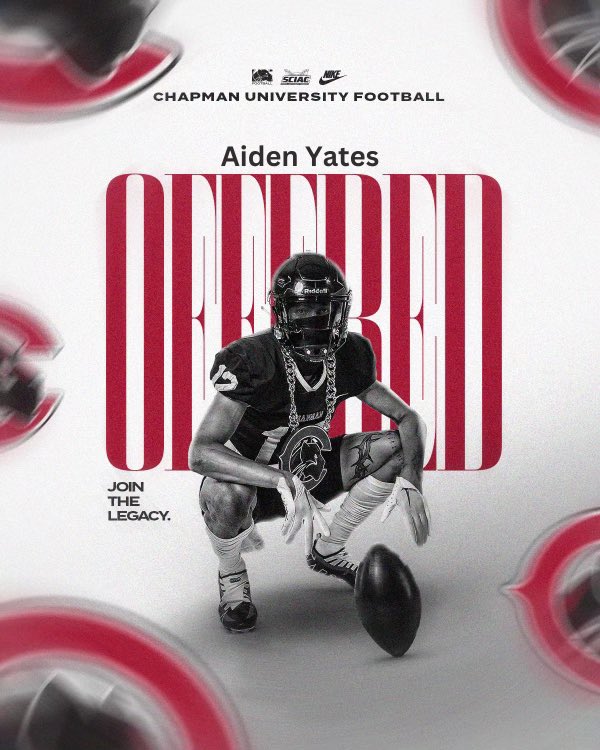 After a great visit, I’m very excited to announce that I’ve received my first collegiate offer to play football at the next level for Chapman University! Go Panthers! <a href="/Bearshark40/">David Ortega</a> <a href="/jessedstew/">coach stew</a> <a href="/westcoastpreps_/">West Coast Preps</a> <a href="/gjngyoung52/">Greg Young</a> <a href="/TrenchDons/">Acalanes Football Linemen</a> <a href="/Chapman_Fb/">Chapman University Football</a> <a href="/coachshine99/">Casey Shine</a> <a href="/Coach_MikeLahey/">Mike Lahey</a>