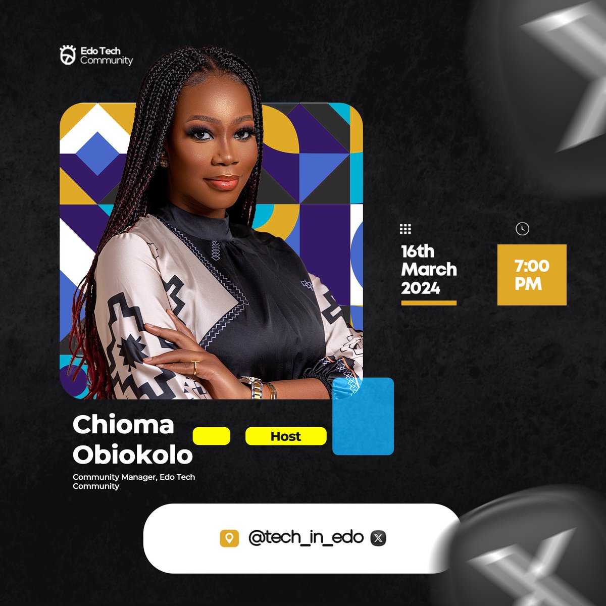 In case you forgot, tomorrow we are having a deep conversation about how to make tech more inclusive for women in Edo state.

Our panelists are set and our host, the amazing <a href="/ChiomaObiokolo/">Chioma Obiokolo</a> is set to give us an amazing experience

Save the link - x.com/i/spaces/1LyGB…