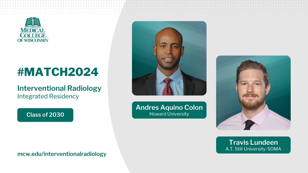 Meet our newest class of <a href="/MCW_VIR/">MCW VIR</a> residents! 🎉Welcome, #futureradres Andres and Travis! We're thrilled to embark on this exciting journey with you. Congratulations on joining the #IRad community. See you in #Milwaukee soon! #MatchDay #Match2024 #IRadRes #RadRes #VIR #MedTwitter