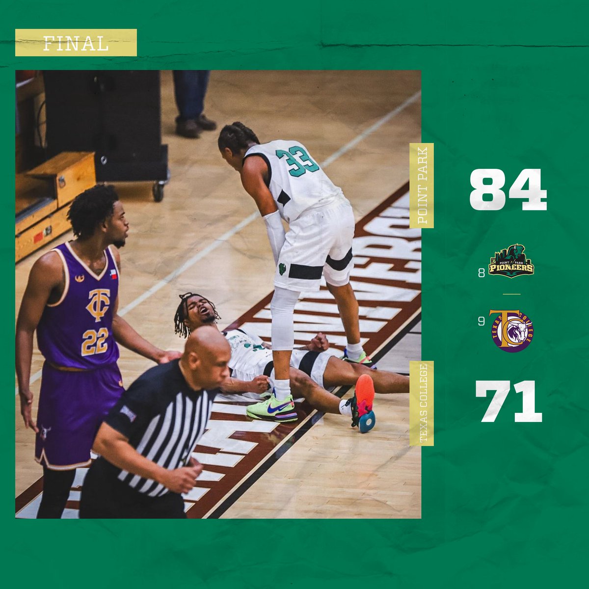 pointparkmbb's tweet photo. 🏀 Moving On.
#8 seed Point Park beats #9 Texas College in the #NAIA National Championship First Round
Next up: Sat @ 4 pm CT vs. TBA
#PPUMBB #PPUHOOPS https://t.co/LBqDtnMnuB