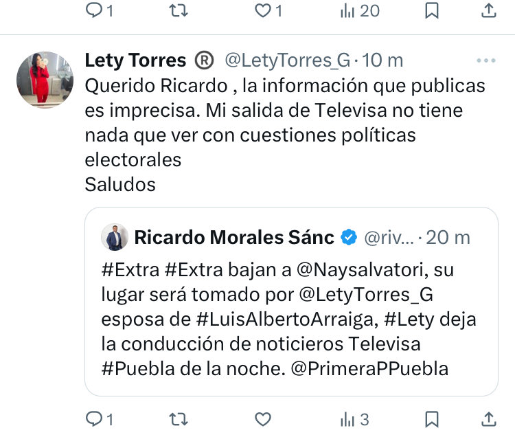 riva_leo's tweet photo. Niega ⁦@LetyTorres_G⁩ que haya renunciado a #TelevisaPuebla para ser candidata por #Morena. Gracias Lety por tu puntualización https://t.co/TObt36cmuL