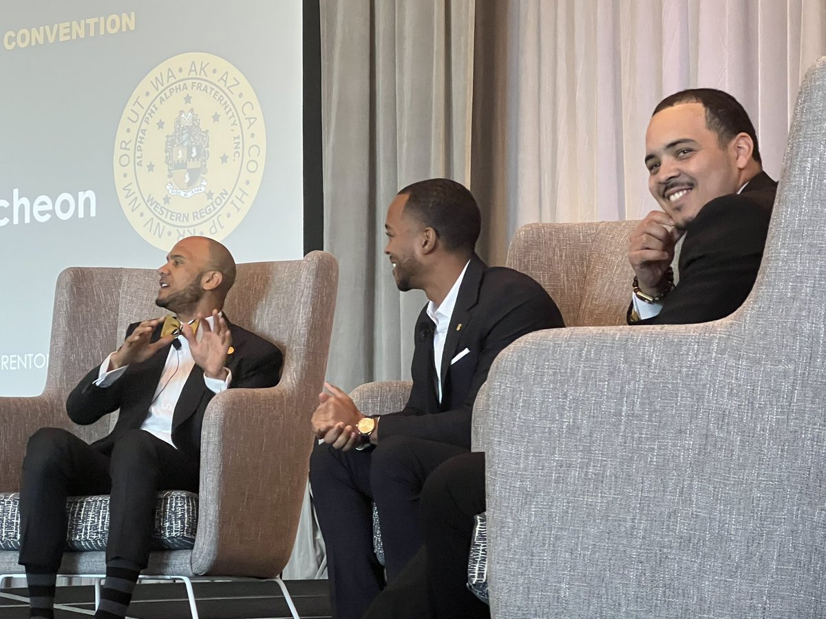 acei06's tweet photo. Fraternal Luncheon at the 75th Western Regional Convention with fireside chats featuring Bro. Dr. Brent Jones, Superintendent of Seattle Public Schools and Love Is Blind Season 4 Star, Bro. Marshall Glaze #alphawest #acei #aphia #firesidechat https://t.co/onepTIWyGJ