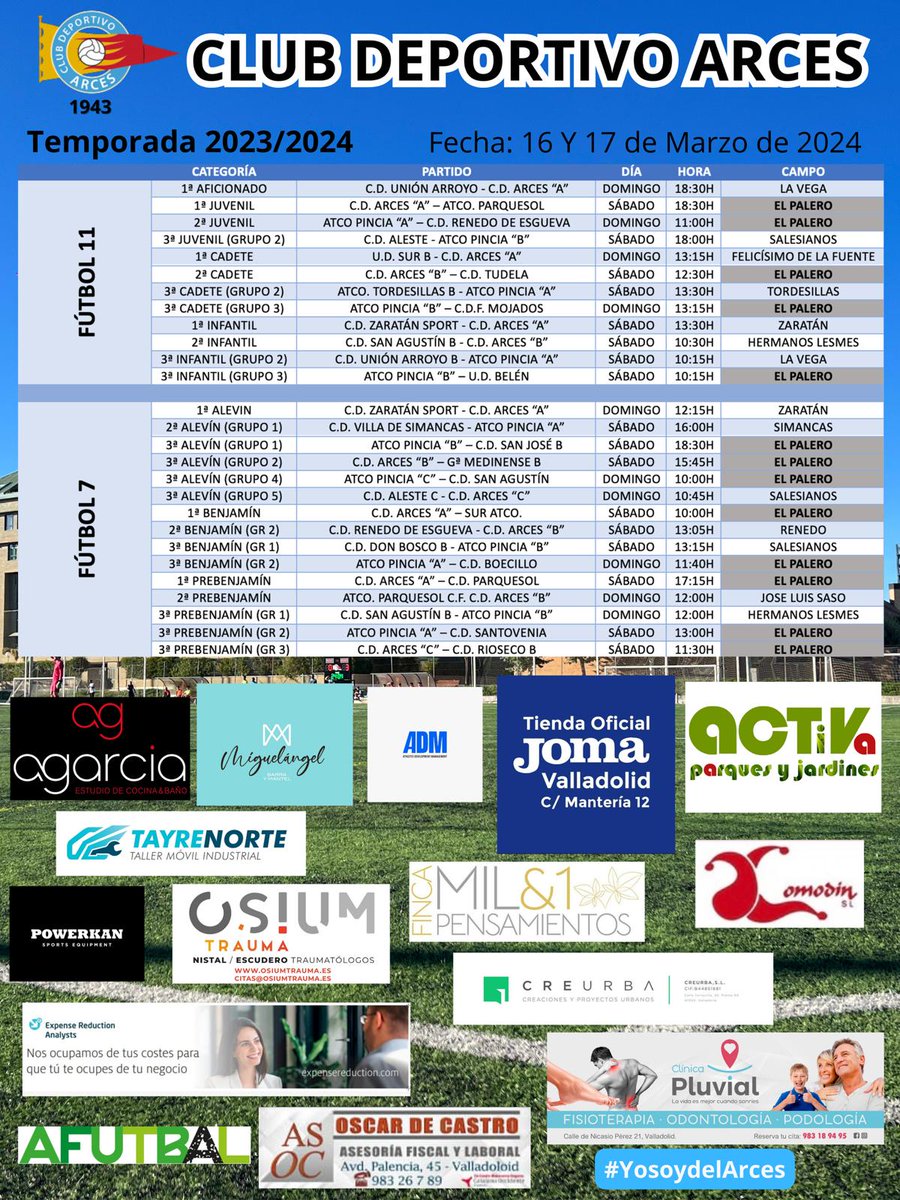 Horarios para una nueva jornada que estará marcada por el 🌞 y que marca la llegada de partidos importantes para nuestros equipos @cdarces 💪 #somosarces🍃 #81añoscontigo 🩵