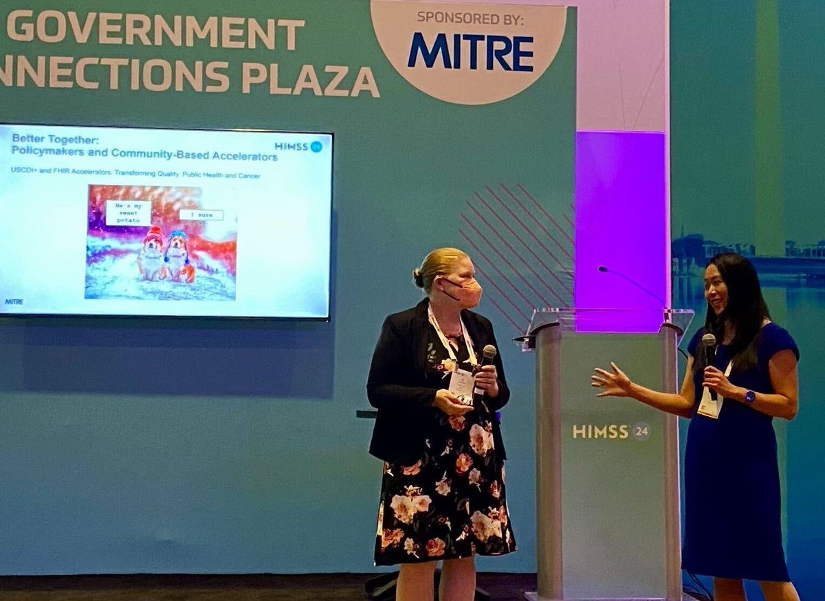 #TeamMITRE's Su Chen presented at #HIMSS24 on CodeX FHIR Accelerator; how USCDI+ &amp; FHIR Accelerators are transforming public health &amp; cancer (w/@ONC_HealthIT; and how CodeX is empowering clinical specialty interoperability for cancer, genomics, &amp; cardiovascular health.