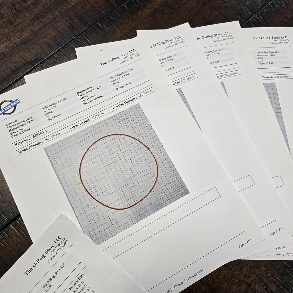 Check out this <a href="/olypsys/">Olypsys Technologies</a>  inspection report that is exportable to PDF for our customers!

This is a set of custom-spliced and vulcanized O-Rings that underwent inspection. The customer's specified size is 11mm CS X 838.2mm ID.