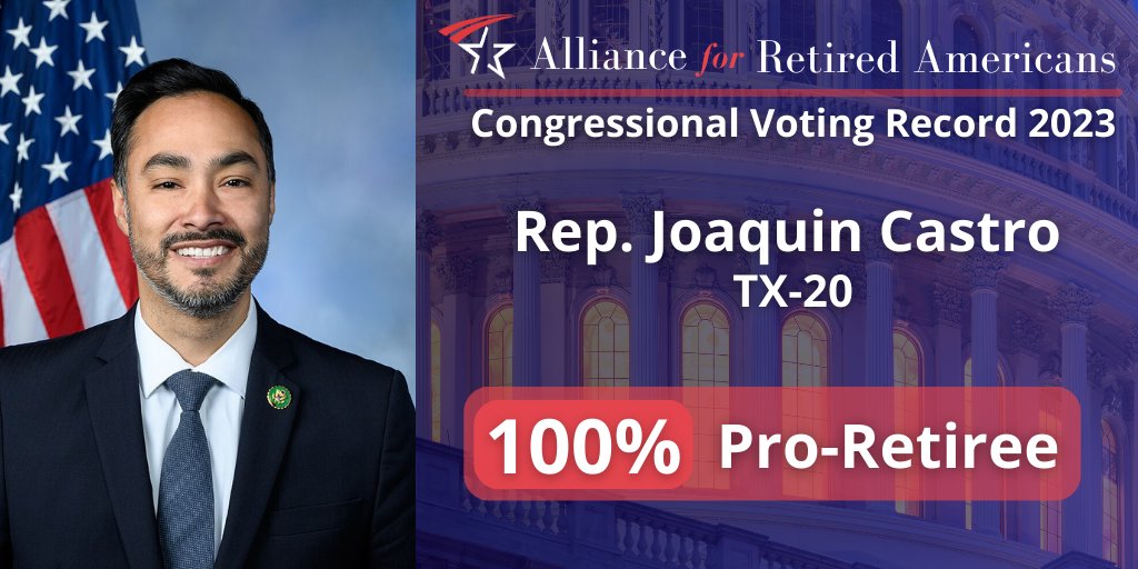 ActiveRetirees's tweet photo. Thanks for fighting for retirees @JoaquinCastrotx! We appreciate your votes to #SaveOurCare and protect #SocialSecurity and #Medicare https://t.co/86yl4V5cTq #RetireeVotes https://t.co/EtXwLzwoYO