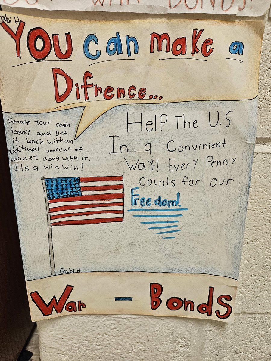 TUrbanski81's tweet photo. #Urbys in SS last week learned about propaganda &amp;persuasive techniques in propaganda This week #Urbys were asked to create propaganda to persuade to buy war bonds or scrap Best pieces were placed on my Wall of Propaganda #ChannahonPride #TRSstudentsRock https://t.co/qhokYbGQpg