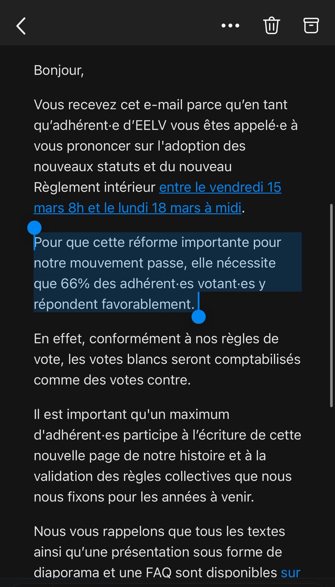 RaphGreenTlse's tweet photo. Cette phrase tout a fait neutre dans le mail de vote sur les nouveaux statuts et RI d’EELV 🤡 https://t.co/ORb5gY7mDO