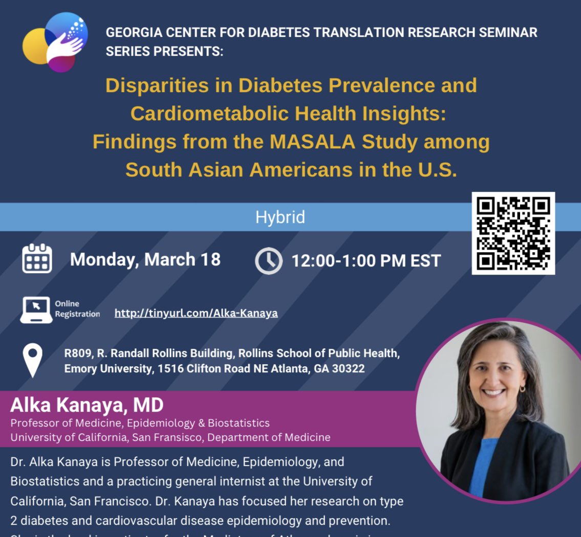 MASALA Study (@masala_study) on Twitter photo Interested in seeing what we have learned about diabetes in US South Asians?
Tune in to watch <a href="/alka_kanaya/">Alka Kanaya</a> <a href="/EmoryRollins/">Emory Public Health</a> on Monday March 18, 12pm EDT Interested in seeing what we have learned about diabetes in US South Asians?
Tune in to watch <a href="/alka_kanaya/">Alka Kanaya</a> <a href="/EmoryRollins/">Emory Public Health</a> on Monday March 18, 12pm EDT