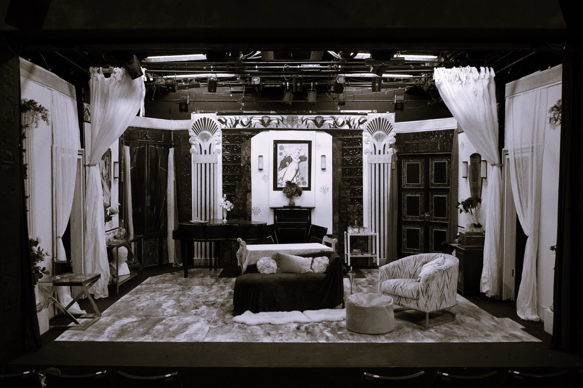 The stage is set for #PrivateLives, opening in our Mary Wallace Theatre tomorrow! (Also how incredible does our theatre look thanks to the incredible work of Junis Olmscheid, Trine Taraldsvik, Paul Smith and Dani Sugden 😍) Limited tickets remain: bit.ly/RSSPrivateLives