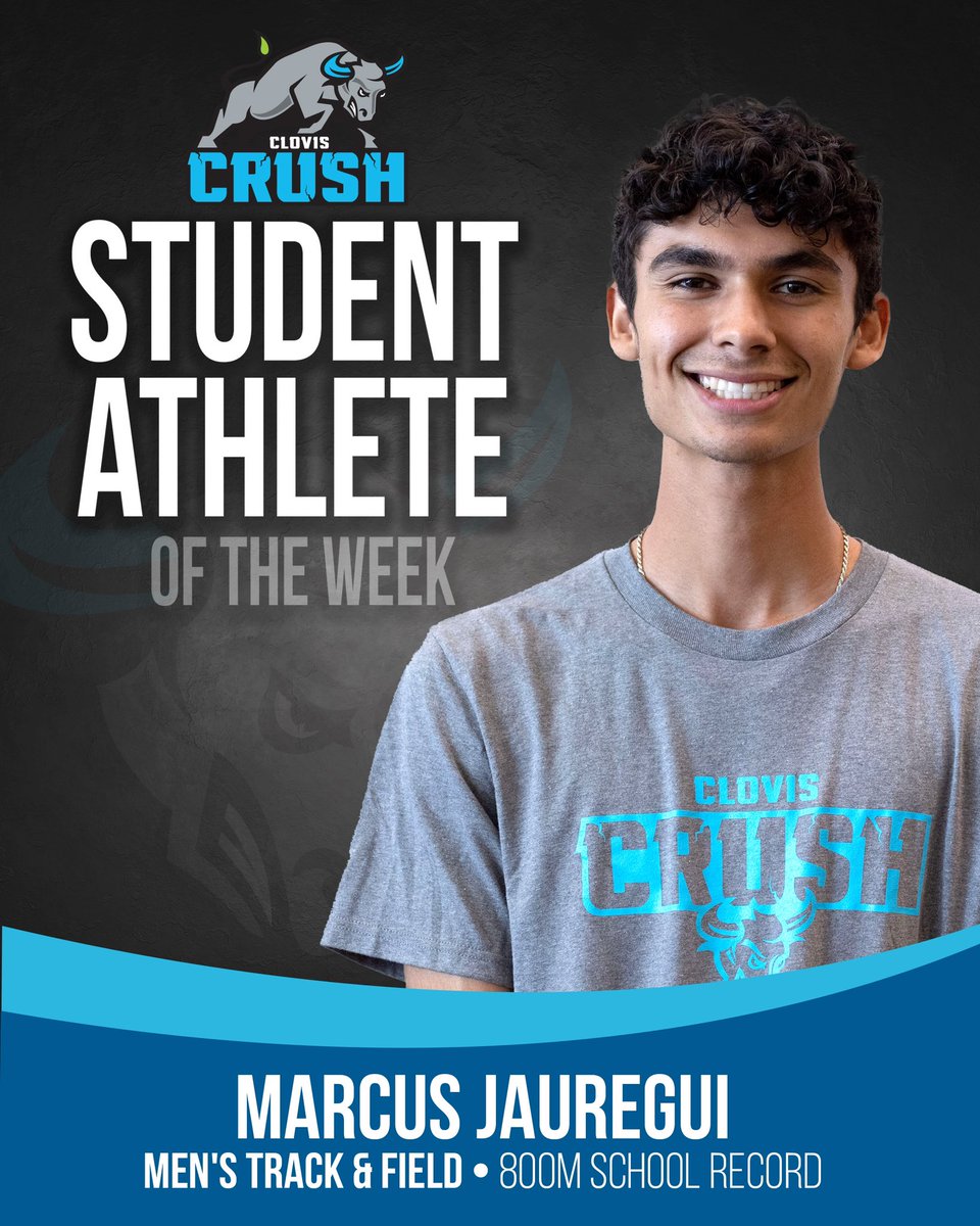 👀 Outstanding job by our latest @Crush_Athletics SAOTW, Marcus Jauregui from Track & Field! Marcus broke the school record in the 800m at the Oxy Distance Carnival in LA and is currently ranked 4th in the State! Baller! #VamosCrush