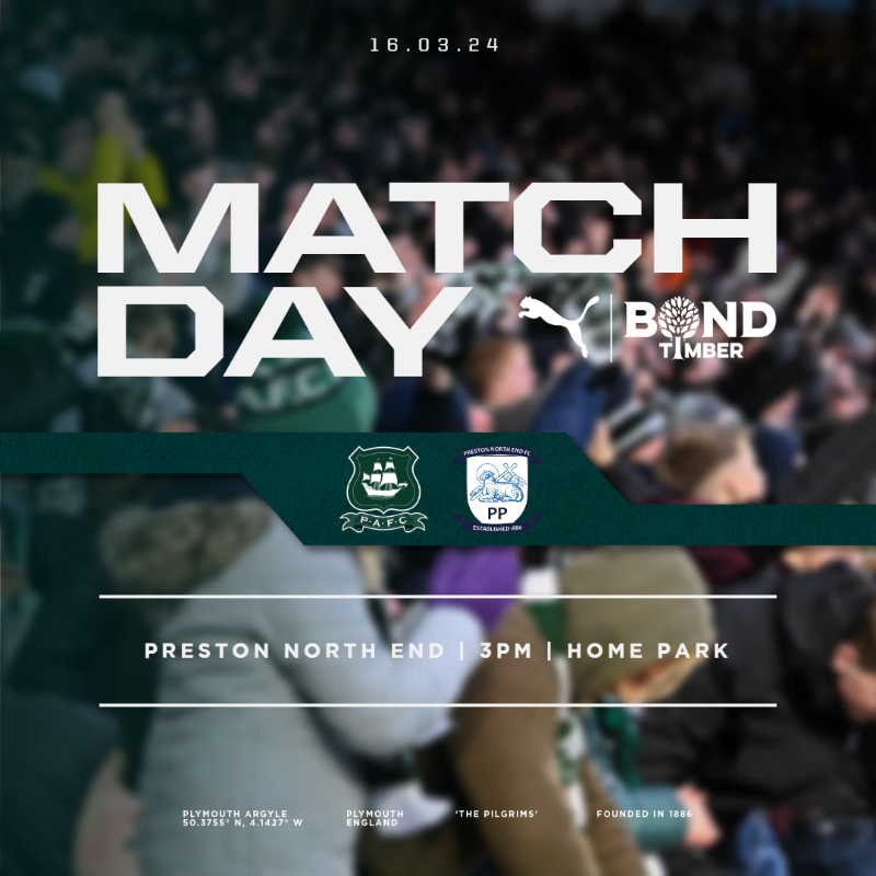 The North End are in the South West... 🆚 @PNEFC 🗓️ Saturday, 16 March, 3pm 🏟️ @HomeParkStadium 🌧️ Light rain, 12 degrees 🎟️ Sold out 🎧 Argyle TV domestic supporters 📺 Argyle TV international 📱Argyle App #pafc