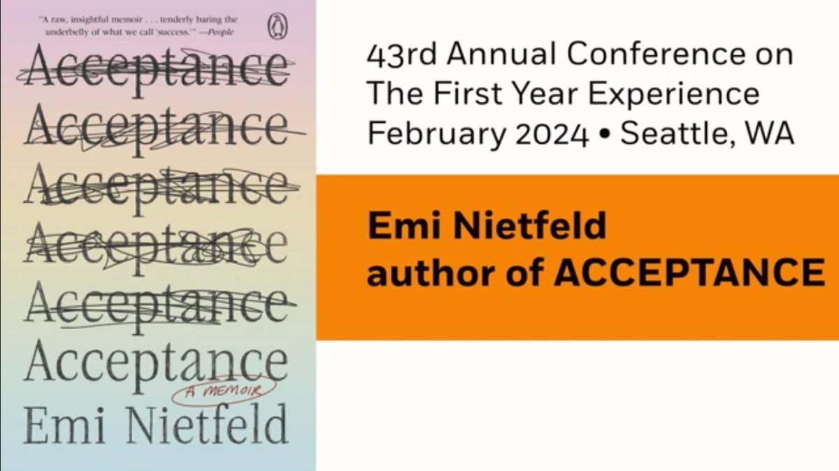 Watch @eminietfeld, author of ACCEPTANCE (@PenguinBooks), speak about her book at the First-Year Experience® (FYE) Conference in Seattle, Washington: youtu.be/f5QnFUNUhjU #FYE2024