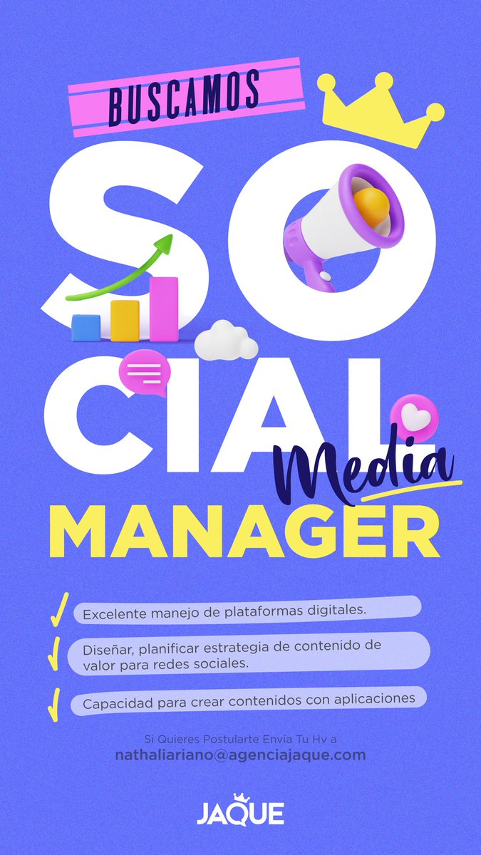 #TrabajoSiHay #socialmediamanager 

Envía tu hoja de vida ✨