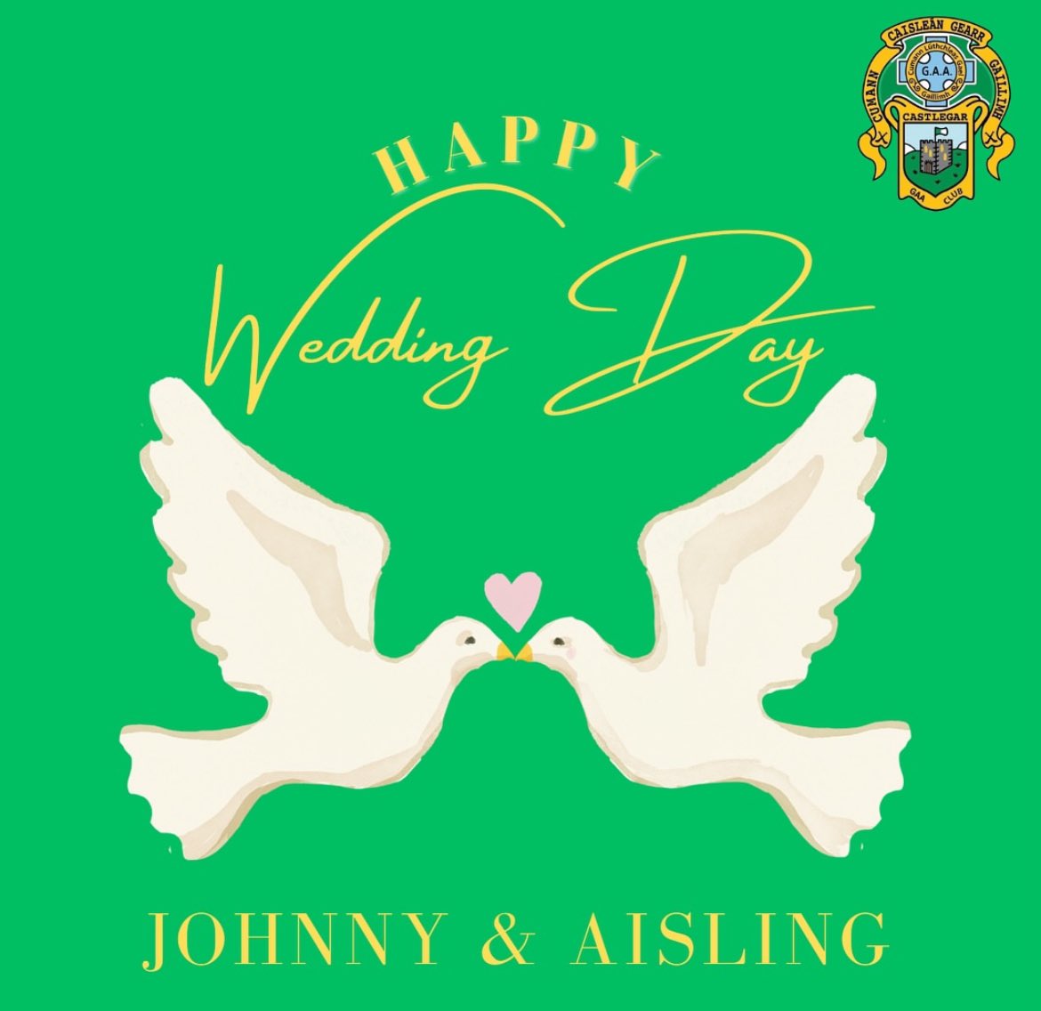 Castlegar GAA Club would like to wish club player Johnny Murphy and his beautiful wife-to-be Aisling a Happy Wedding Day 🩷 We wish you both a lifetime of health and happiness together 💍 ⛪️ 👰‍♀️ 🤵🏽