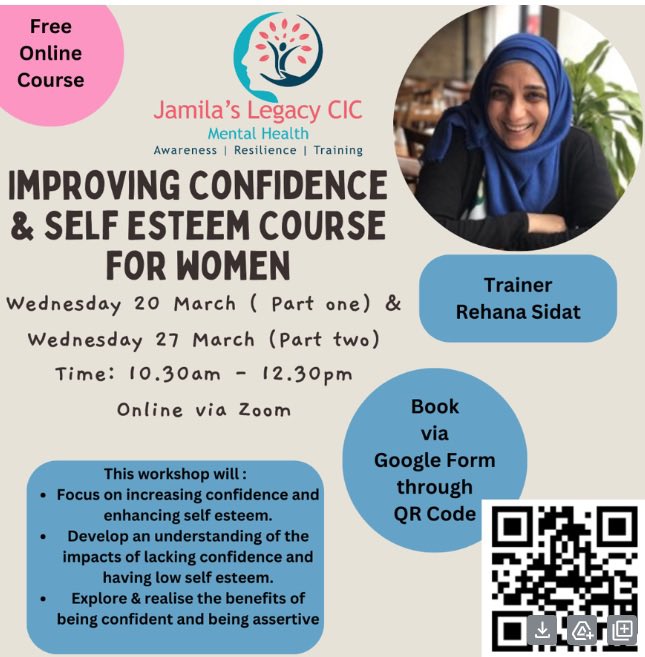 FREE online course Improving Confidence and Self Esteem for Women. As part of our commitment to empowering & advocating for ourselves & others, @jamilaslegacy is proud to offer a 2 part course.  Click the link to book your place #selfesteem #confidence docs.google.com/forms/d/e/1FAI…