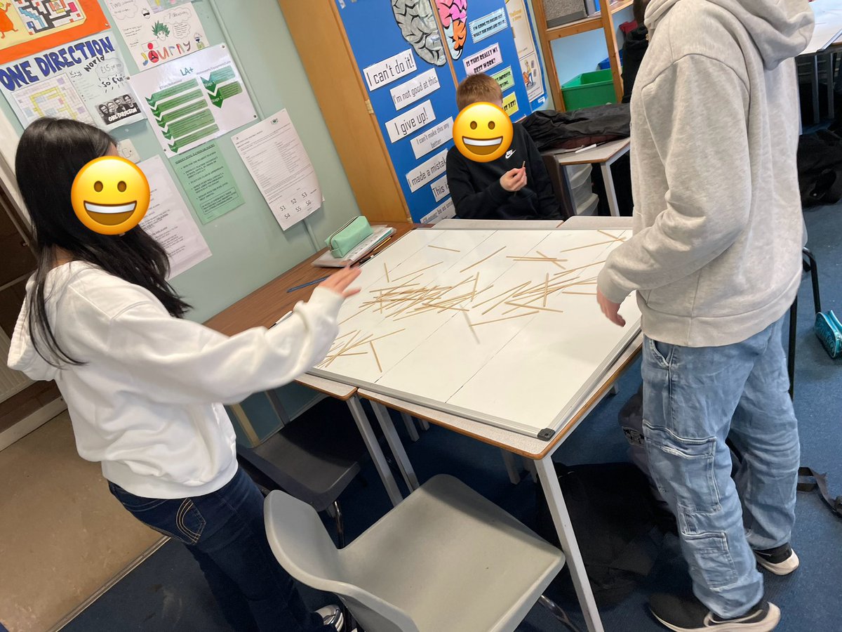 LenzieMaths's tweet photo. To celebrate #PiDay this week, some of our learners were trying Buffon’s needle to estimate Pi. The department result came in at approximately 3.139 🤯 excellent work! 👏🏻 #mathsisfun #PiDay #lenziemaths https://t.co/7B9PdGoXfk