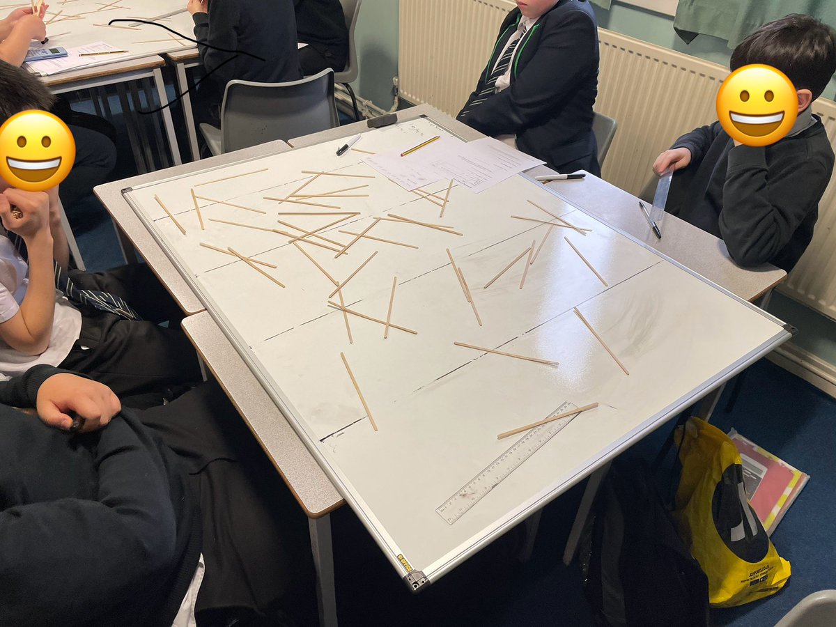 LenzieMaths's tweet photo. To celebrate #PiDay this week, some of our learners were trying Buffon’s needle to estimate Pi. The department result came in at approximately 3.139 🤯 excellent work! 👏🏻 #mathsisfun #PiDay #lenziemaths https://t.co/7B9PdGoXfk