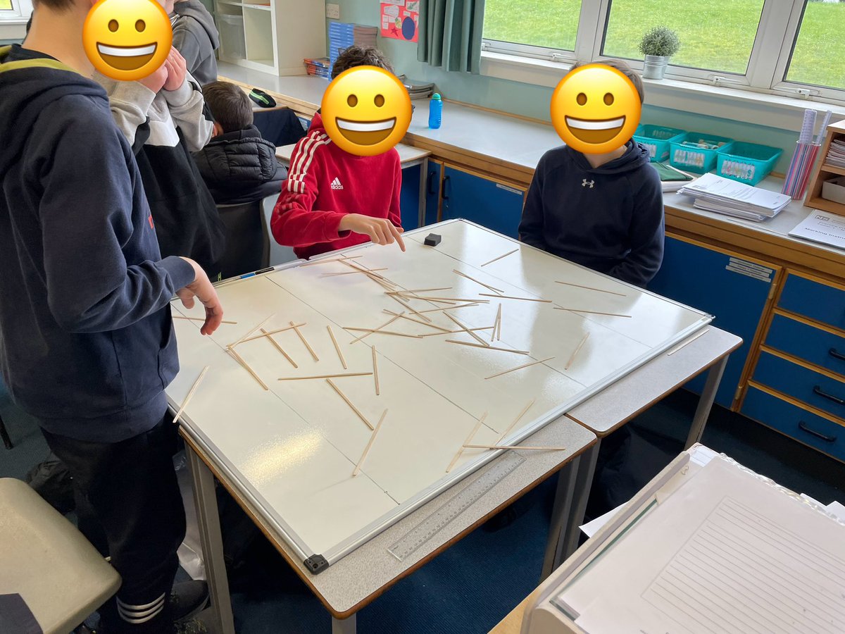 LenzieMaths's tweet photo. To celebrate #PiDay this week, some of our learners were trying Buffon’s needle to estimate Pi. The department result came in at approximately 3.139 🤯 excellent work! 👏🏻 #mathsisfun #PiDay #lenziemaths https://t.co/7B9PdGoXfk