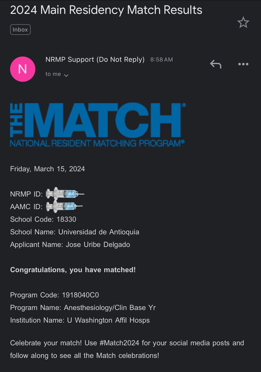 Incredibly excited to pursue Anesthesiology residency at the University of Washington! I am so thankful for everyone who has supported me to get to this point. #Match2024 #MatchDay2024 #anesthesiology #MedTwitter @FutuAnesRes @UWAnesthPainMed