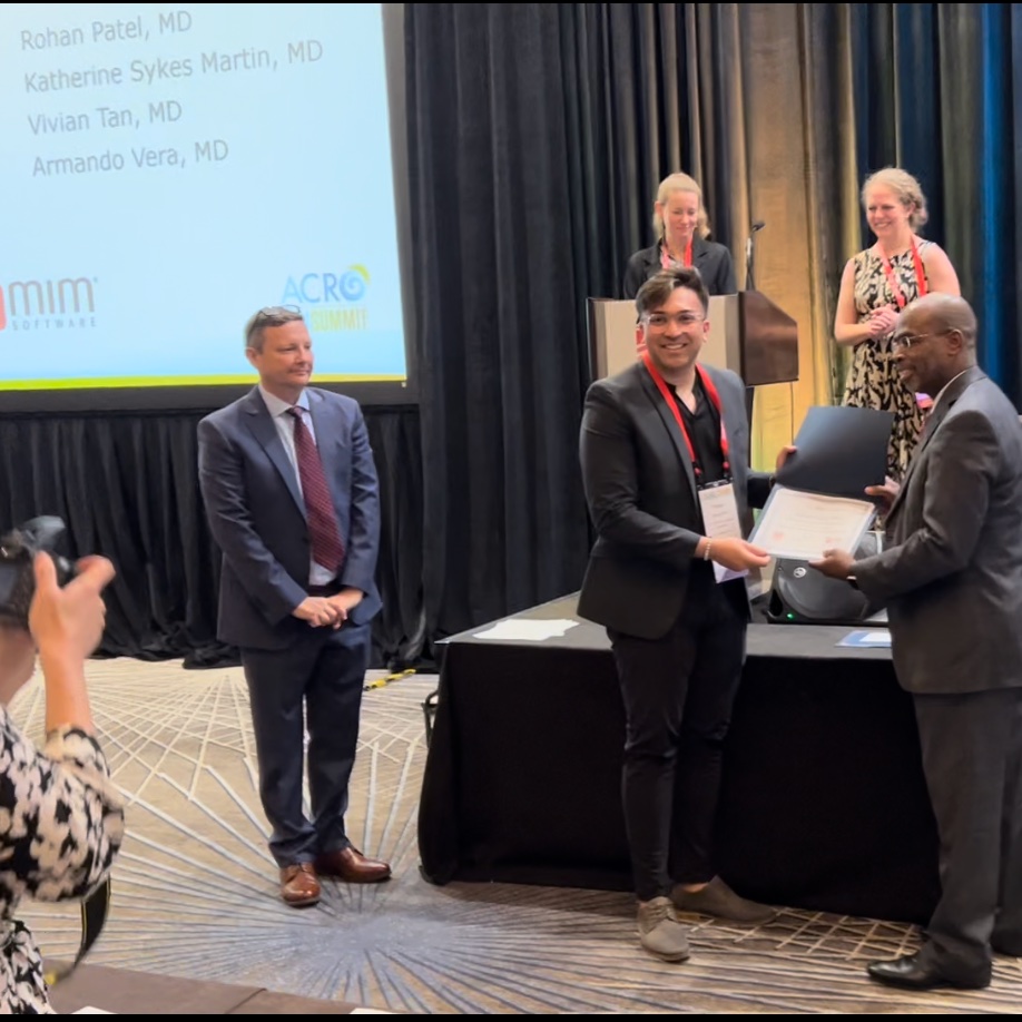 Extremely proud of our own stud @RadOncUH resident Dr. @RohanPatelMD for receiving his @ACRORadOnc @eContourRadOnc @mimsoftware Travel Award for his mentored work on postoperative spine #SBRT! #ACRO2024 #KillCancer #Radiosurgery