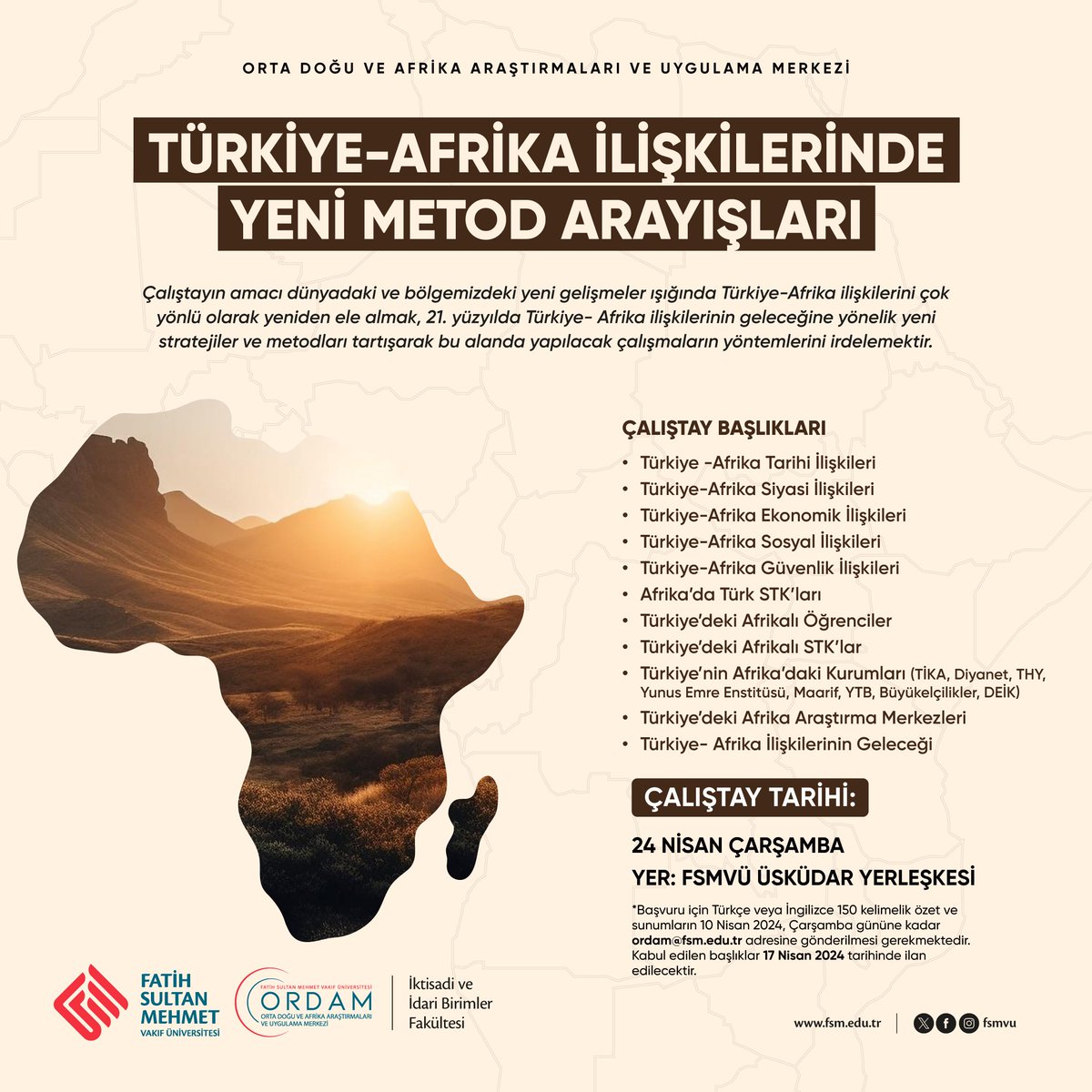 absiradag's tweet photo. "Türkiye-Afrika İlişkilerinde Yeni Metod Arayışları"
"Searching for New Methods in Türkiye-Africa Relations"
Etkinlik Türü: Çalıştay/Workshop
Yer : FSMVÜ Üsküdar Yerleşkesi
Saat : 10:30
https://t.co/SBuKivZK4h https://t.co/ovibEHOHXk