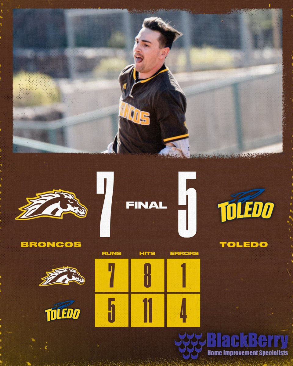 BRONCOS WIN!!! WMU tallies four in the 8th to come from behind and beat Toledo in its home and @MACSports opener! #BroncosReign